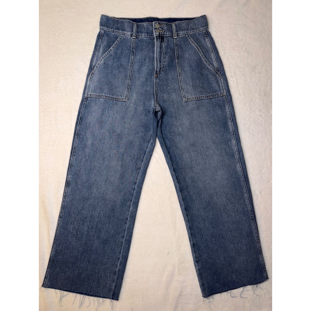 Joe's Jeans The Blake High Rise Wide Leg Crop Raw Hem Denim Jeans Sz 32 Cotton